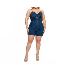 NEW CURVE MARKET button down denim romper in dark wash